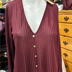 Michael Kors Burgundy Top with Gold Accents